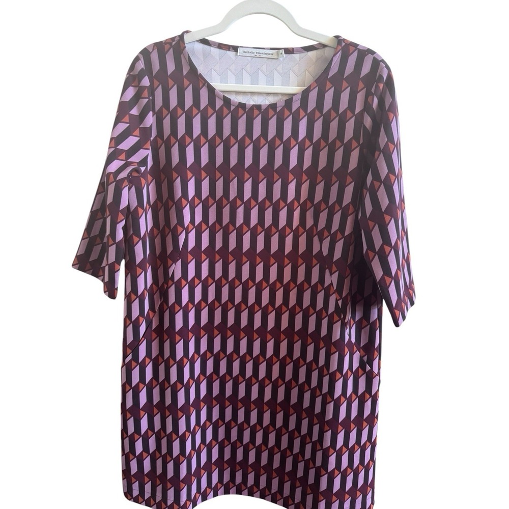 Nathalie Vleeschouwer Belgian Designer Sz S Short Purple Orange Geometric Dress